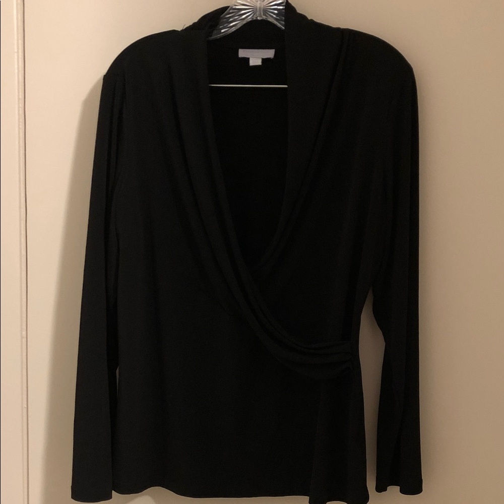 Charter Club Black Draped Wrap-Front Long Sleeve Top
